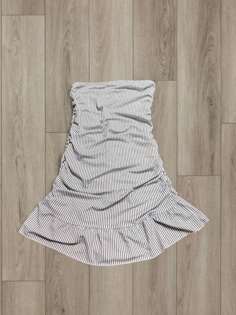 Striped Ruffle Tube Dress - Blue and White
